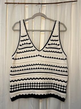 Greige Brand Black and White Crochet Summer Tank